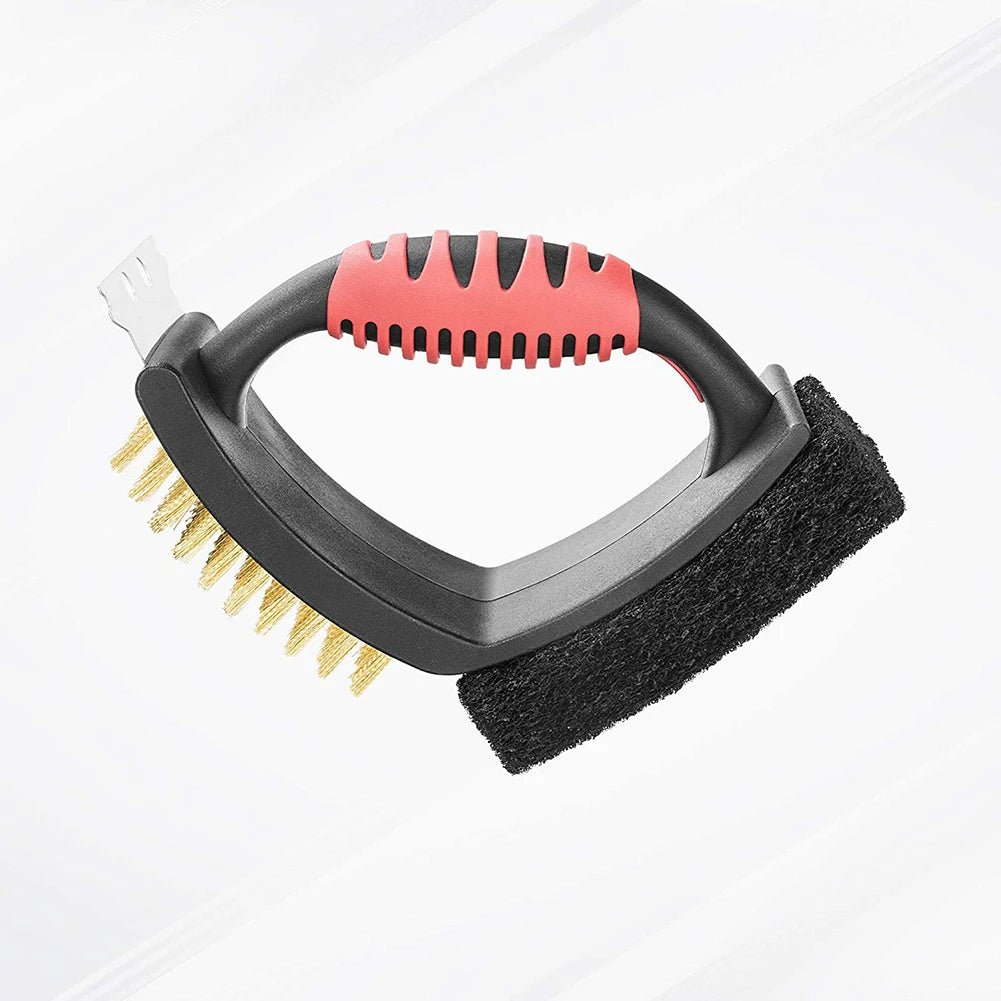 3 in 1 Grill Brush with Brass Bristles and Scraper - TRENDVYO