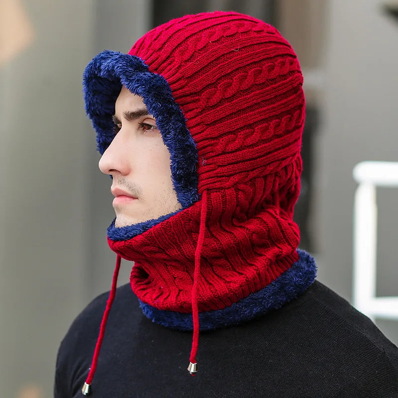 Gorro de punto de invierno tipo pasamontañas con bufanda