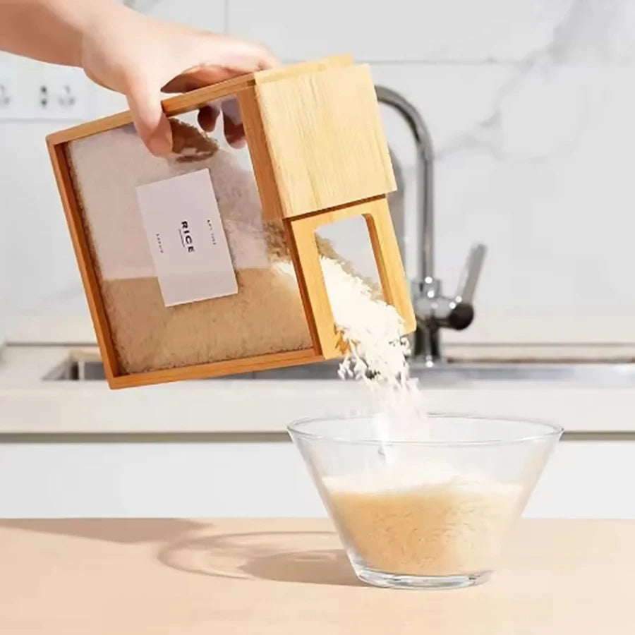 Dispensador de cereales y recipiente de almacenamiento de alimentos de bambú