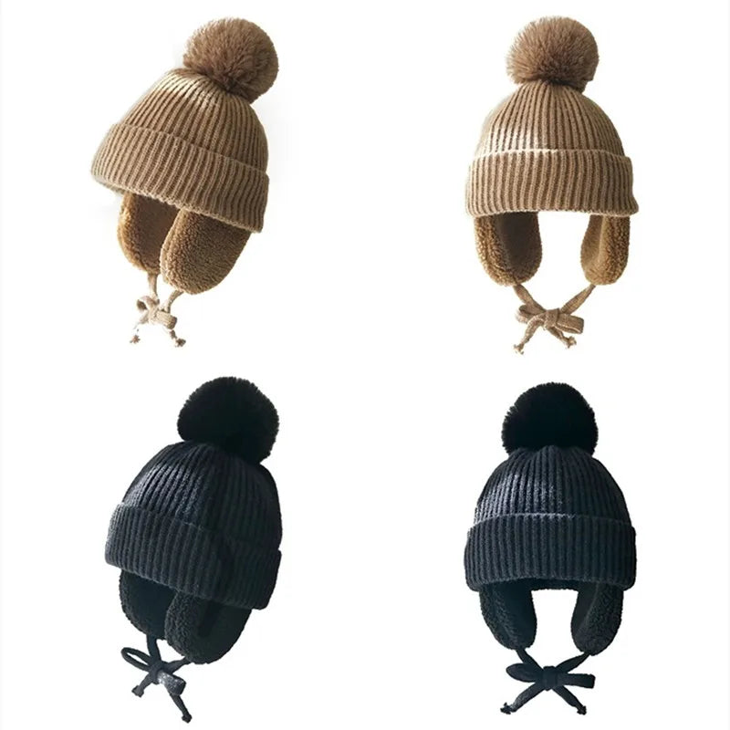 Gorro de invierno de punto para niños con orejeras