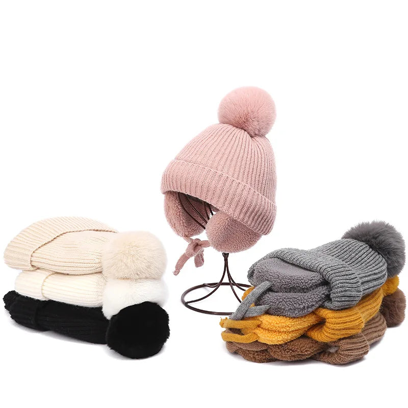 Gorro de invierno de punto para niños con orejeras