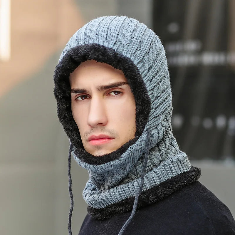 Gorro de punto de invierno tipo pasamontañas con bufanda