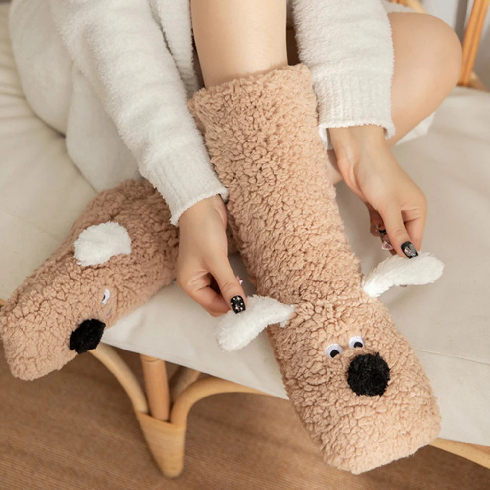 Calcetines peludos de perro lindo, calentadores de piernas de invierno