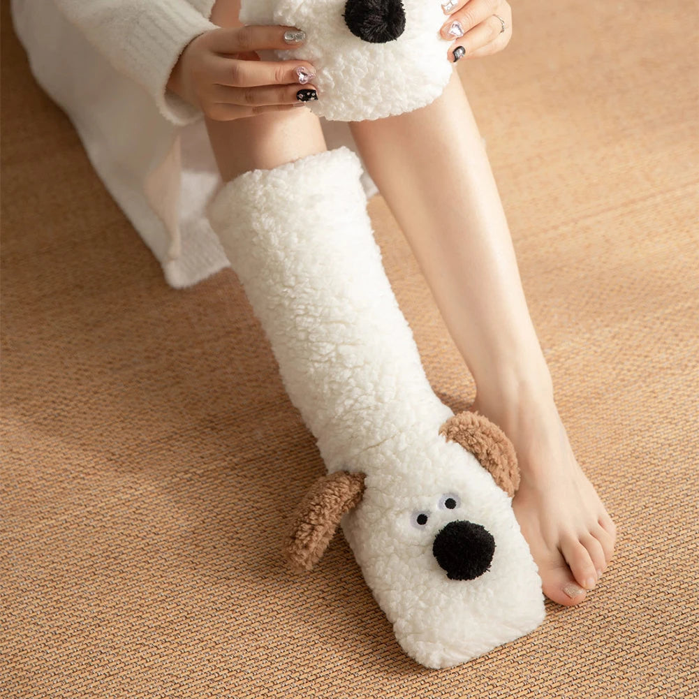 Calcetines peludos de perro lindo, calentadores de piernas de invierno