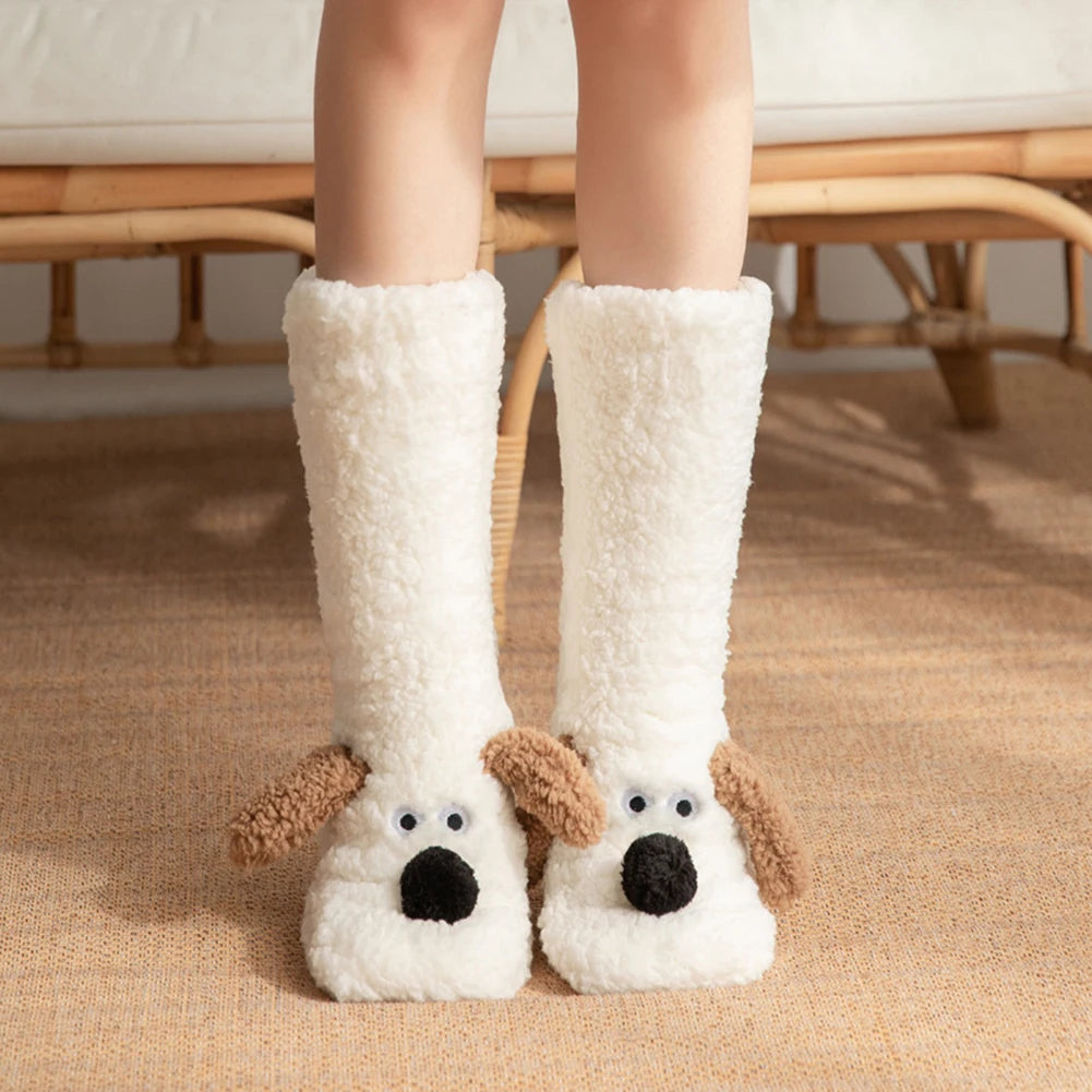 Calcetines peludos de perro lindo, calentadores de piernas de invierno
