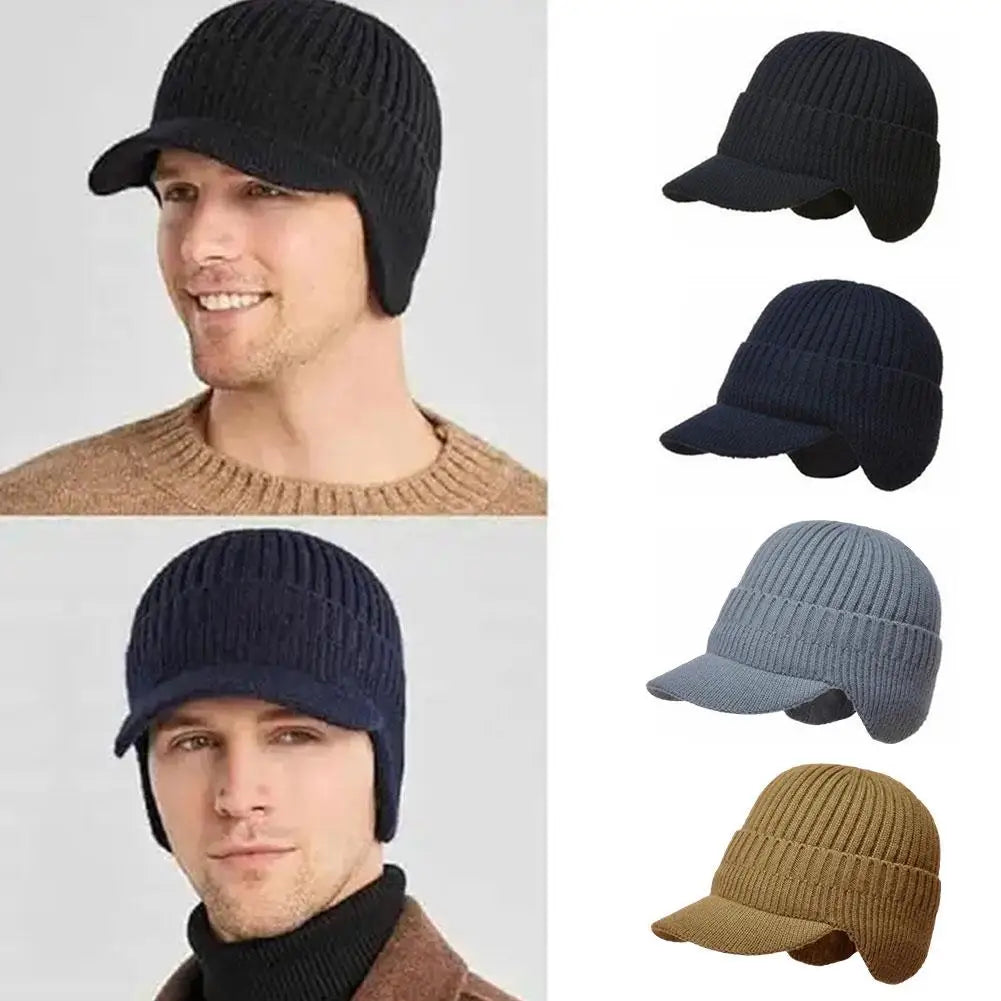Gorro de invierno de punto para hombre con cuborejas