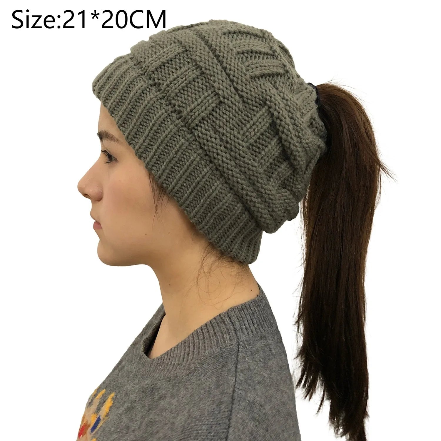 Women Winter Knit Beanie Ponytail Knit Hat