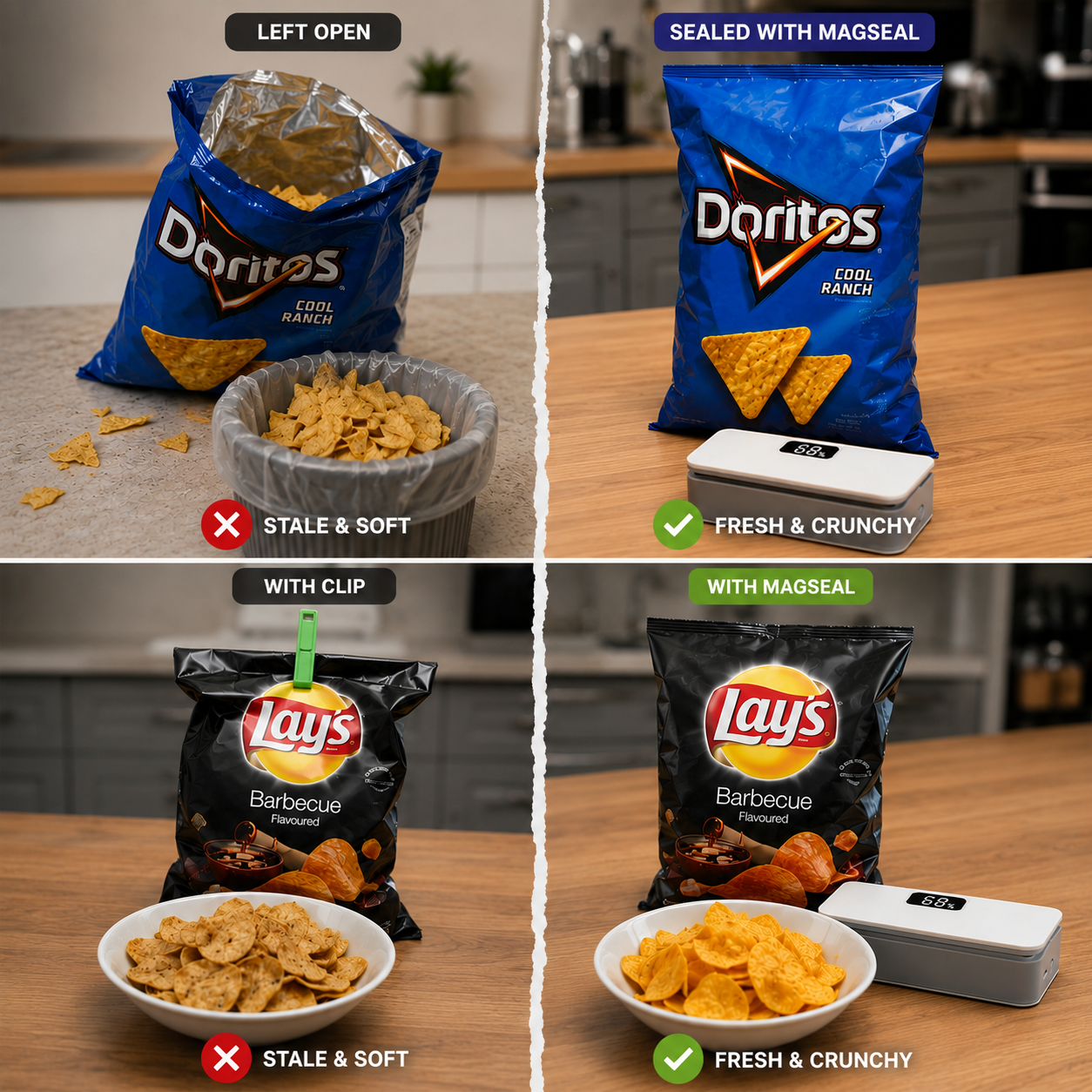 Frische Snacks dank luftdichter Versiegelung