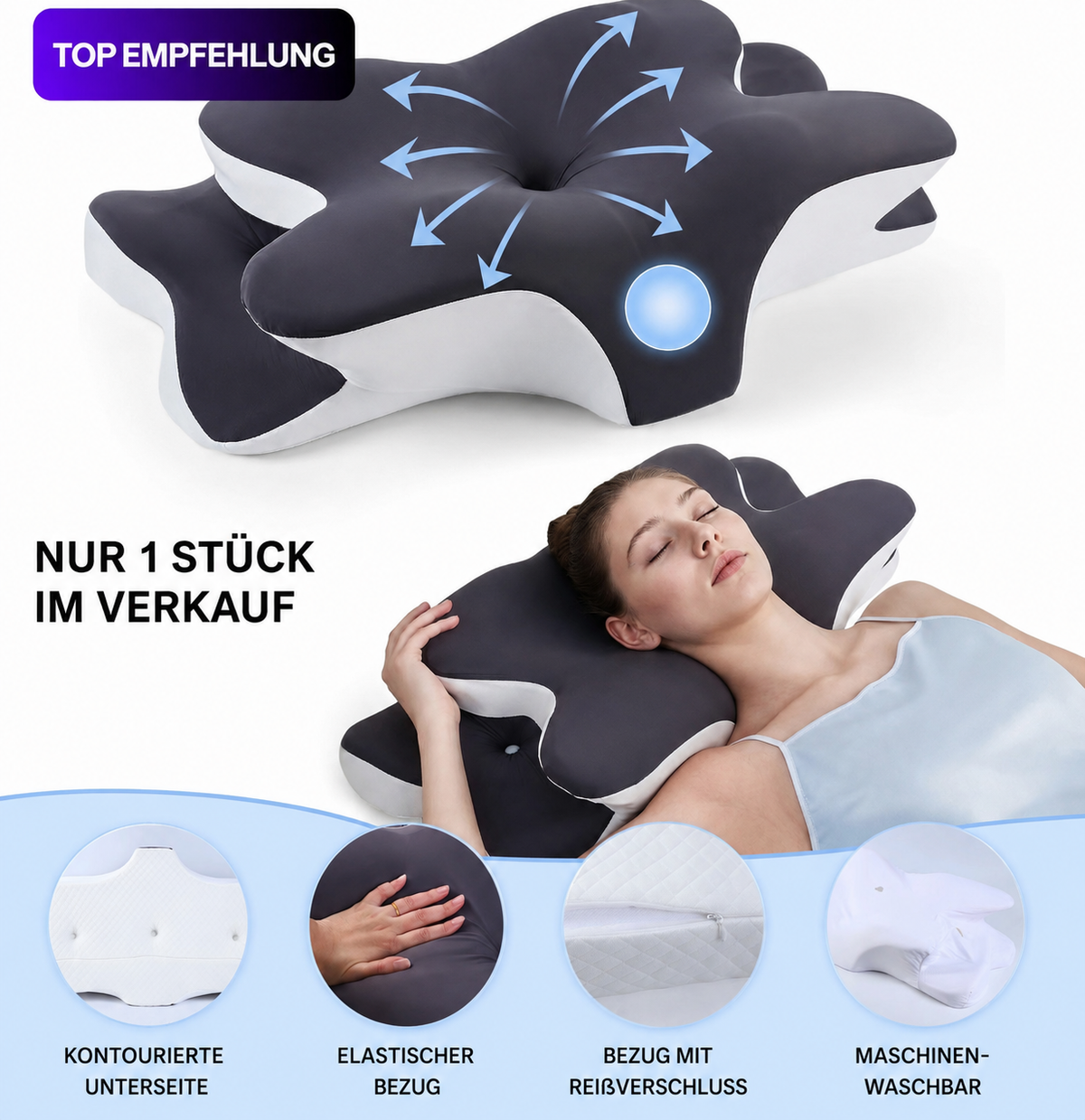 Trendvyo™ Japanisches-Kopfkissen Memory Foam mit Kühl-Bezug