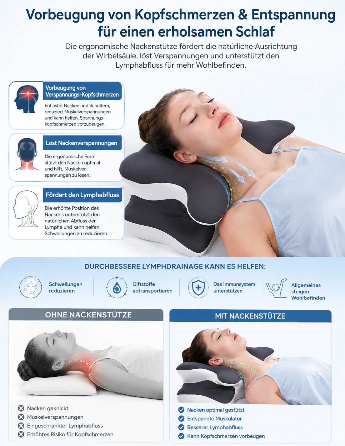 Trendvyo™ Japanisches-Kopfkissen Memory Foam mit Kühl-Bezug