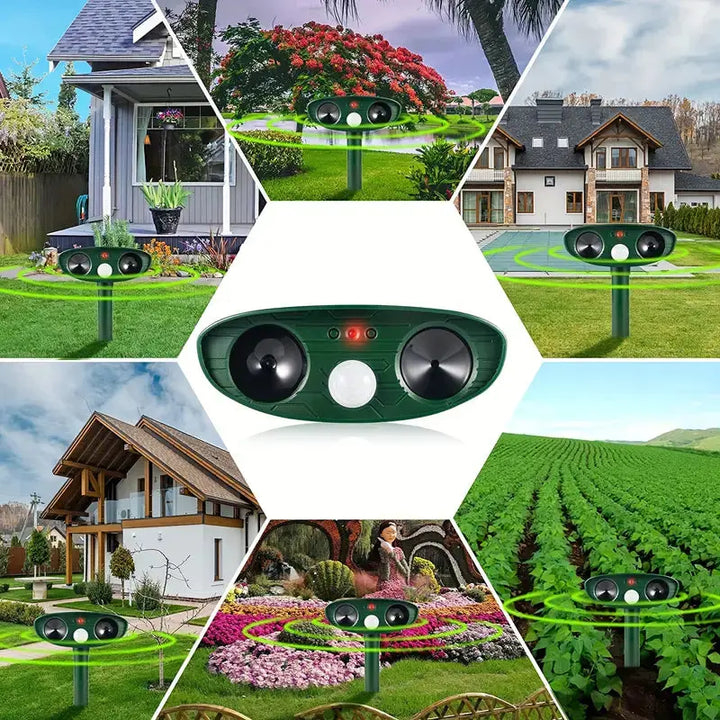 Ahuyentador de animales por energía solar con ultrasonido