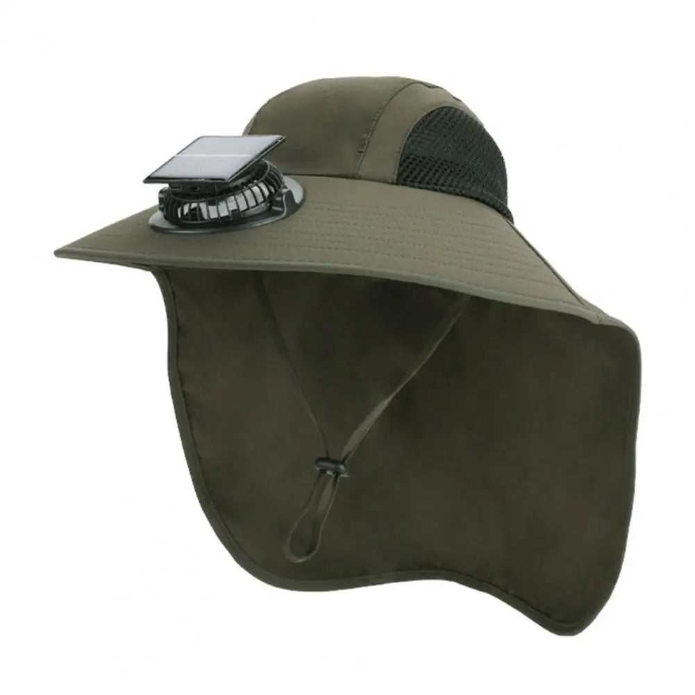 Gorra de ventilador solar con ala ancha y protección UV