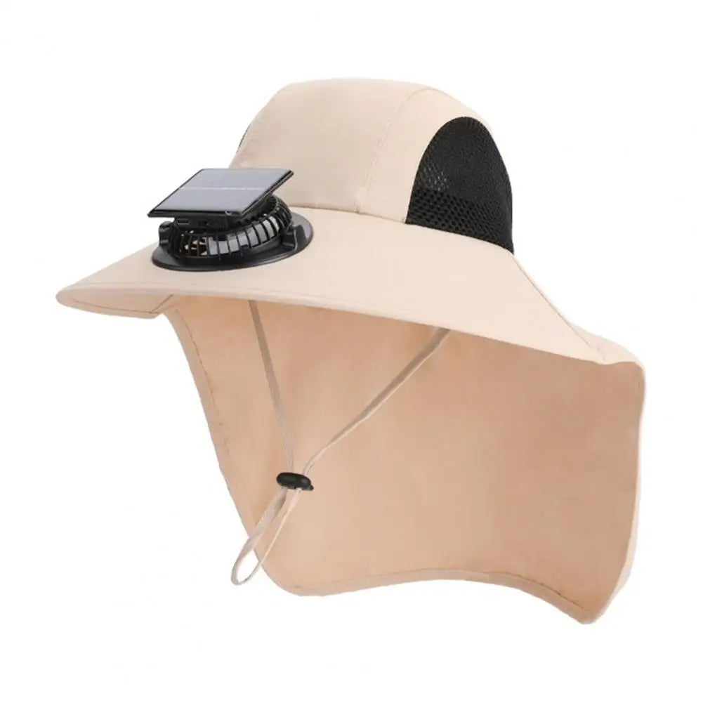 Gorra de ventilador solar con ala ancha y protección UV