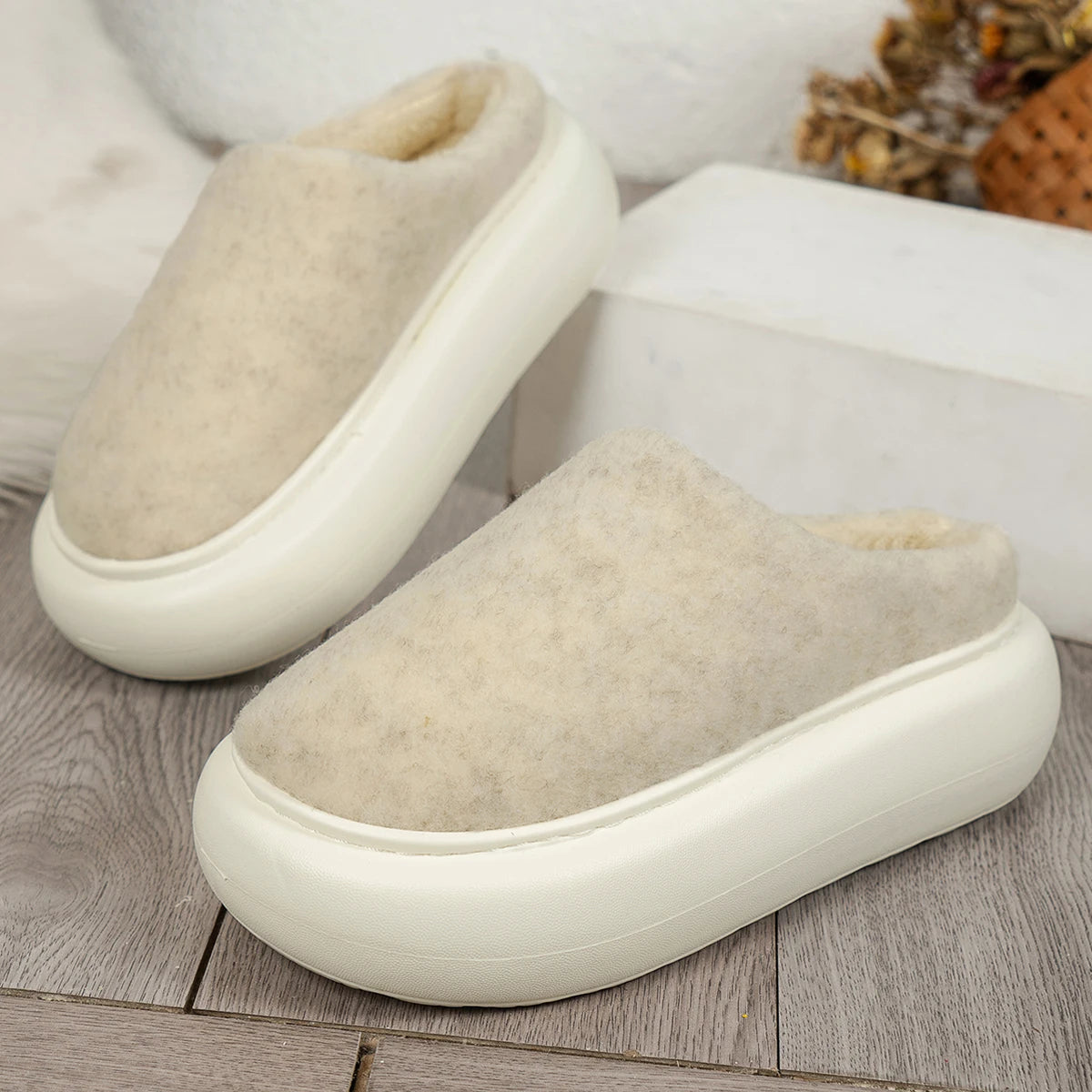 Pantuflas cálidas de peluche para mujer para invierno