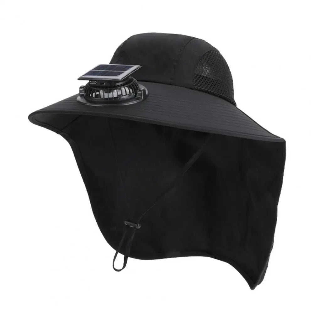 Gorra de ventilador solar con ala ancha y protección UV