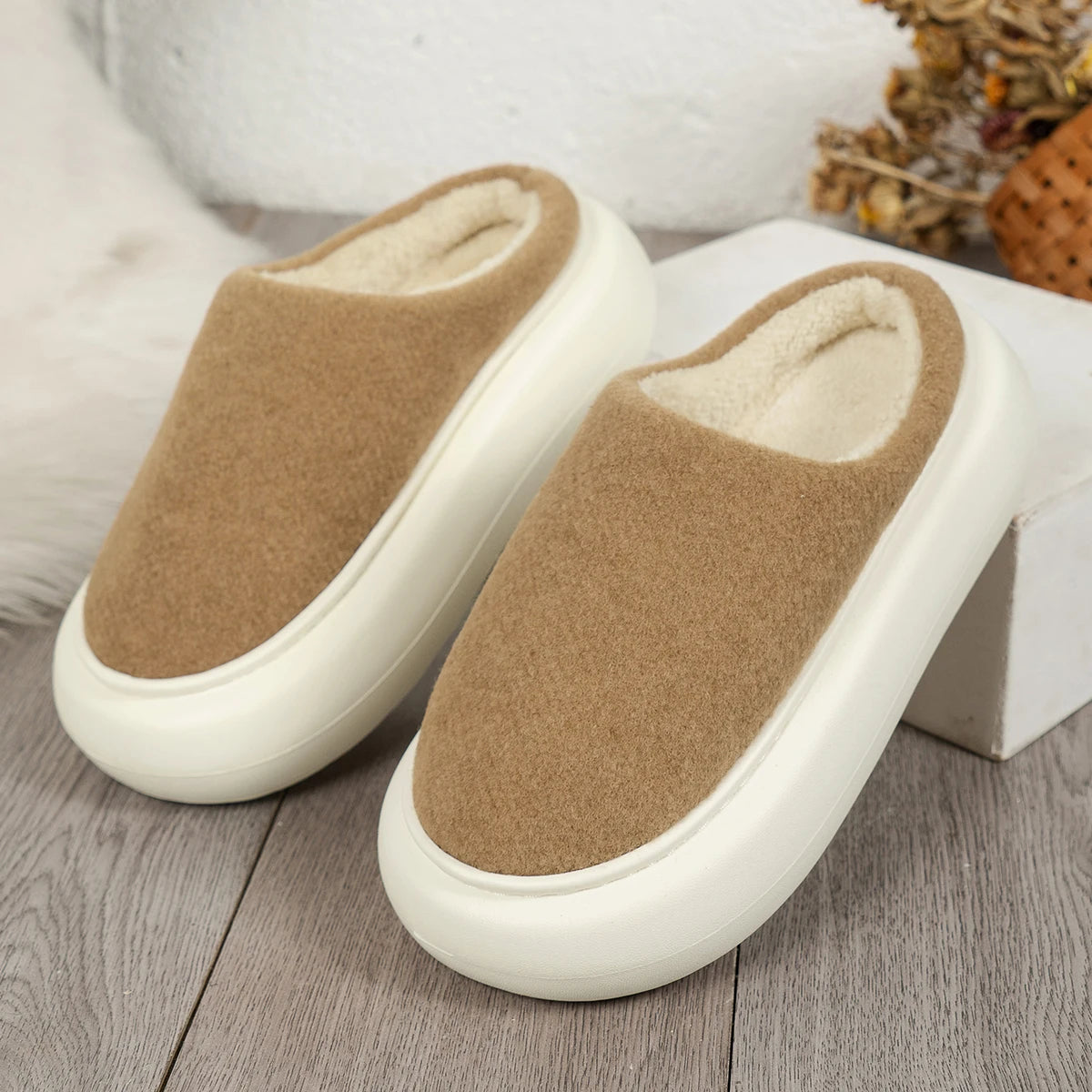 Pantuflas cálidas de peluche para mujer para invierno