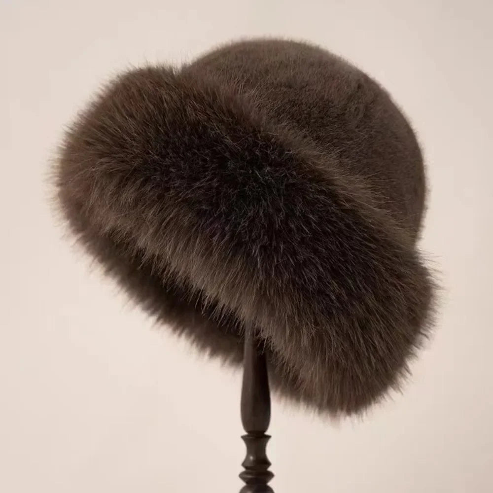 Sombrero de cubo de invierno de felpa para mujer
