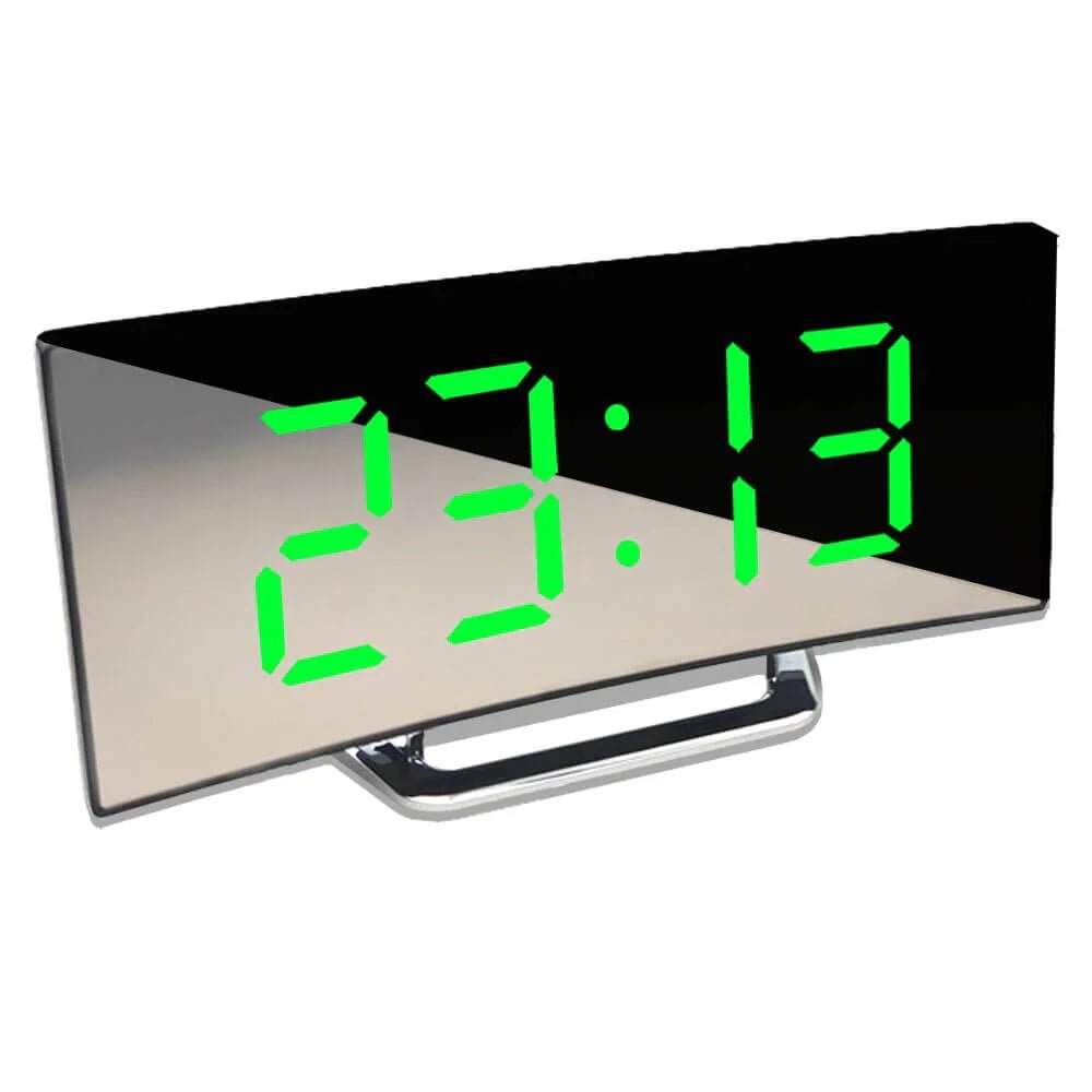 Curved LED Digital Alarm Clock With Mirror Display And Large Screen - TRENDVYO