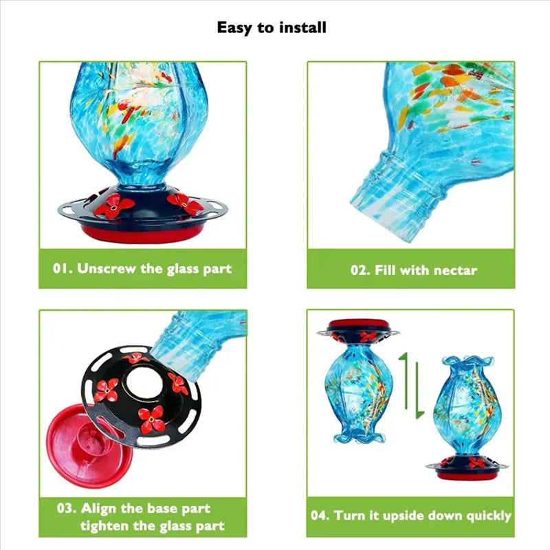Comedero de cristal soplado a mano para pájaros