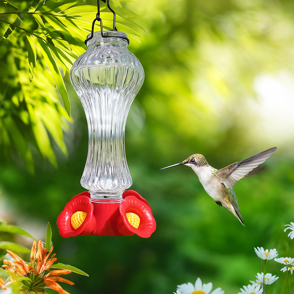 Flowers Glass Hummingbird Feeder With Ant Moat - TRENDVYO