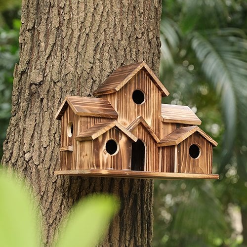 Handcrafted Wooden Birdhouse With 6 Holes - TRENDVYO