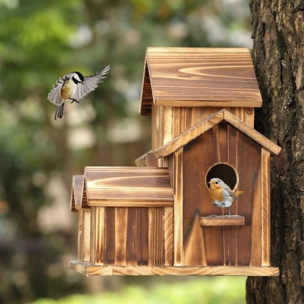 Handcrafted Wooden Birdhouse With 6 Holes - TRENDVYO