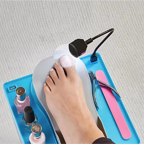 Reposapiés de pedicura ajustable con lupa LED