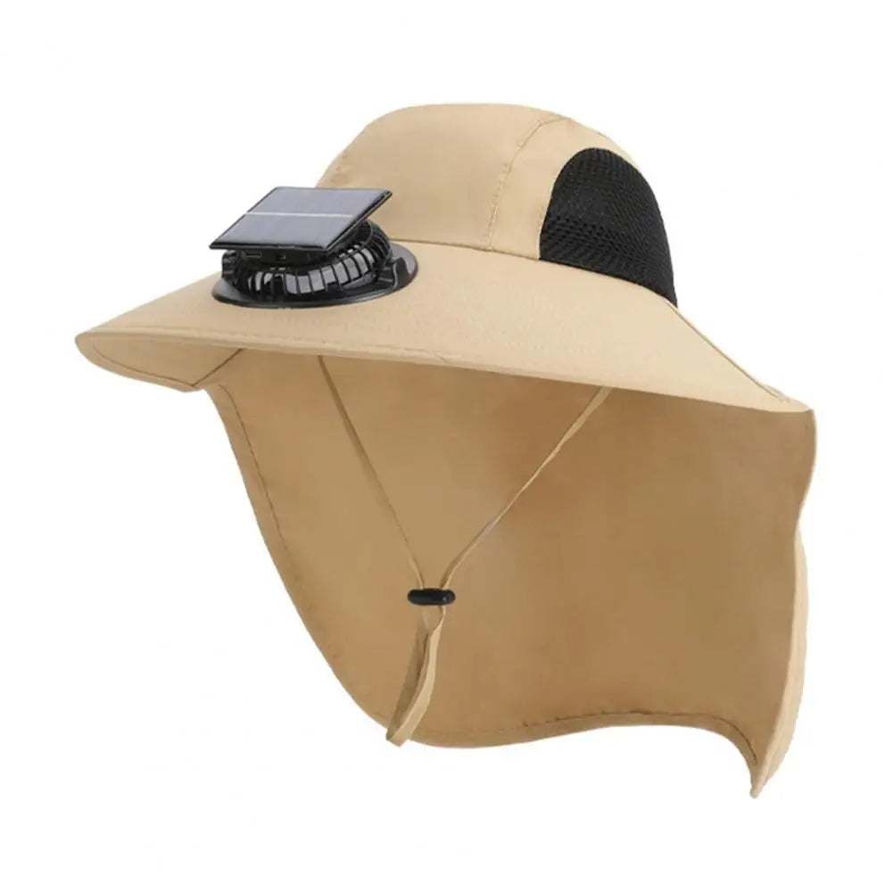 Gorra de ventilador solar con ala ancha y protección UV