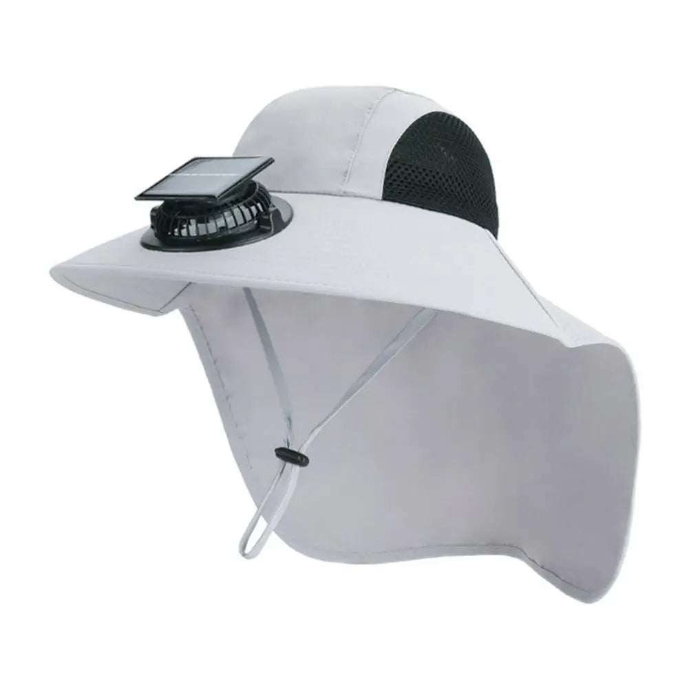 Gorra de ventilador solar con ala ancha y protección UV
