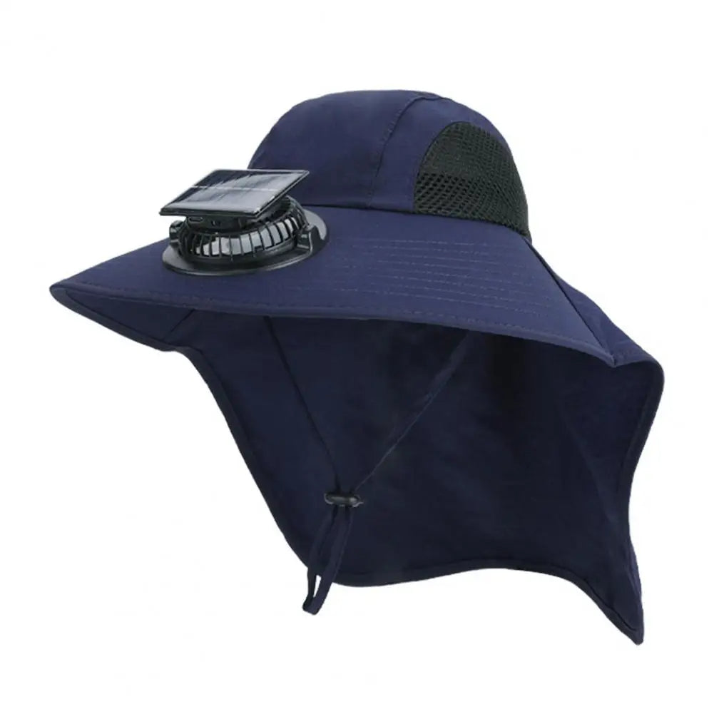 Gorra de ventilador solar con ala ancha y protección UV