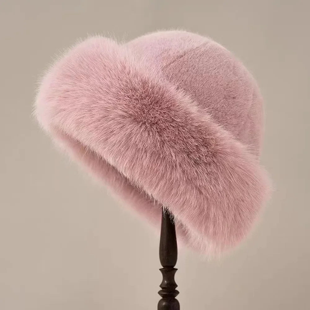 Sombrero de cubo de invierno de felpa para mujer