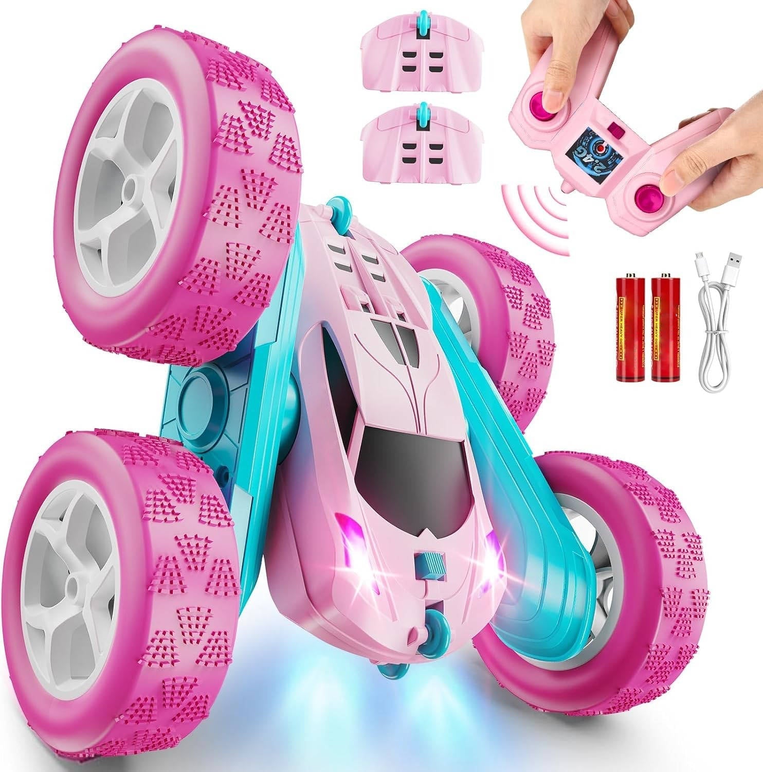 RC Cars Toys for Kids Ages 6 to 12 with LED Lights & 360° Flips - TRENDVYO