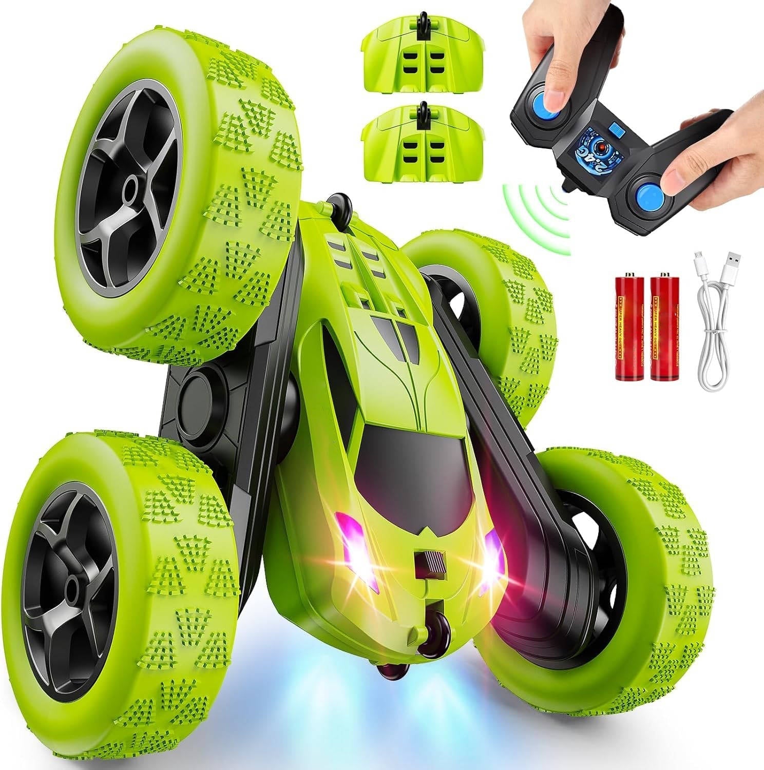 RC Cars Toys for Kids Ages 6 to 12 with LED Lights & 360° Flips - TRENDVYO
