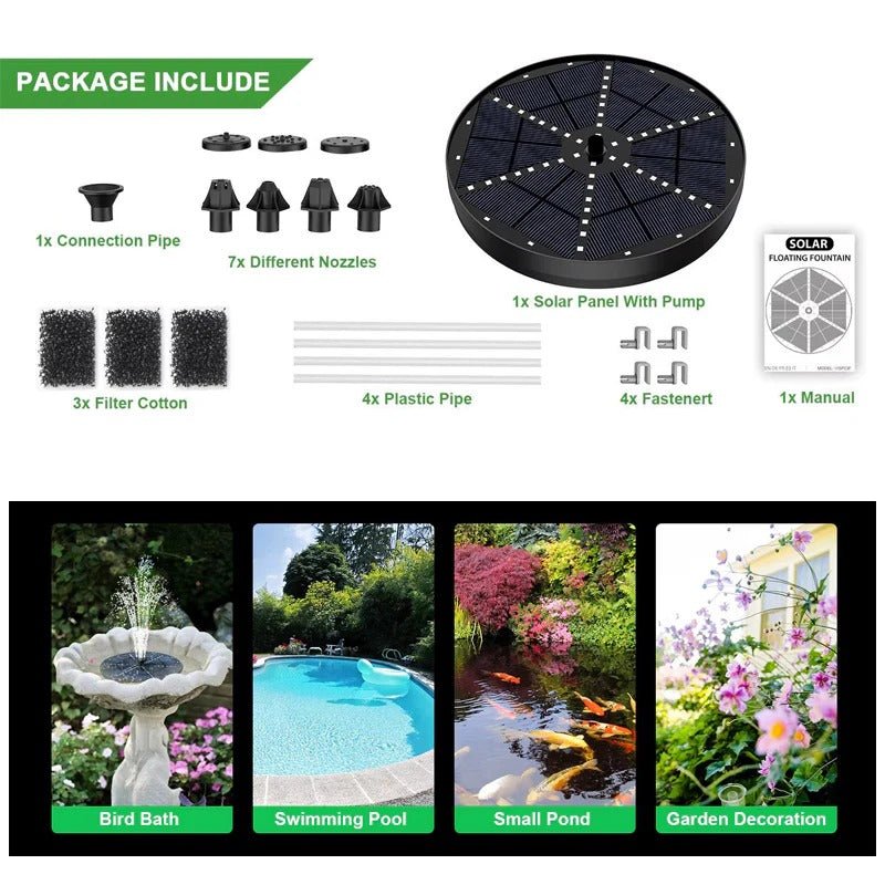 Solar Fountain with 60 LED Lights - TRENDVYO