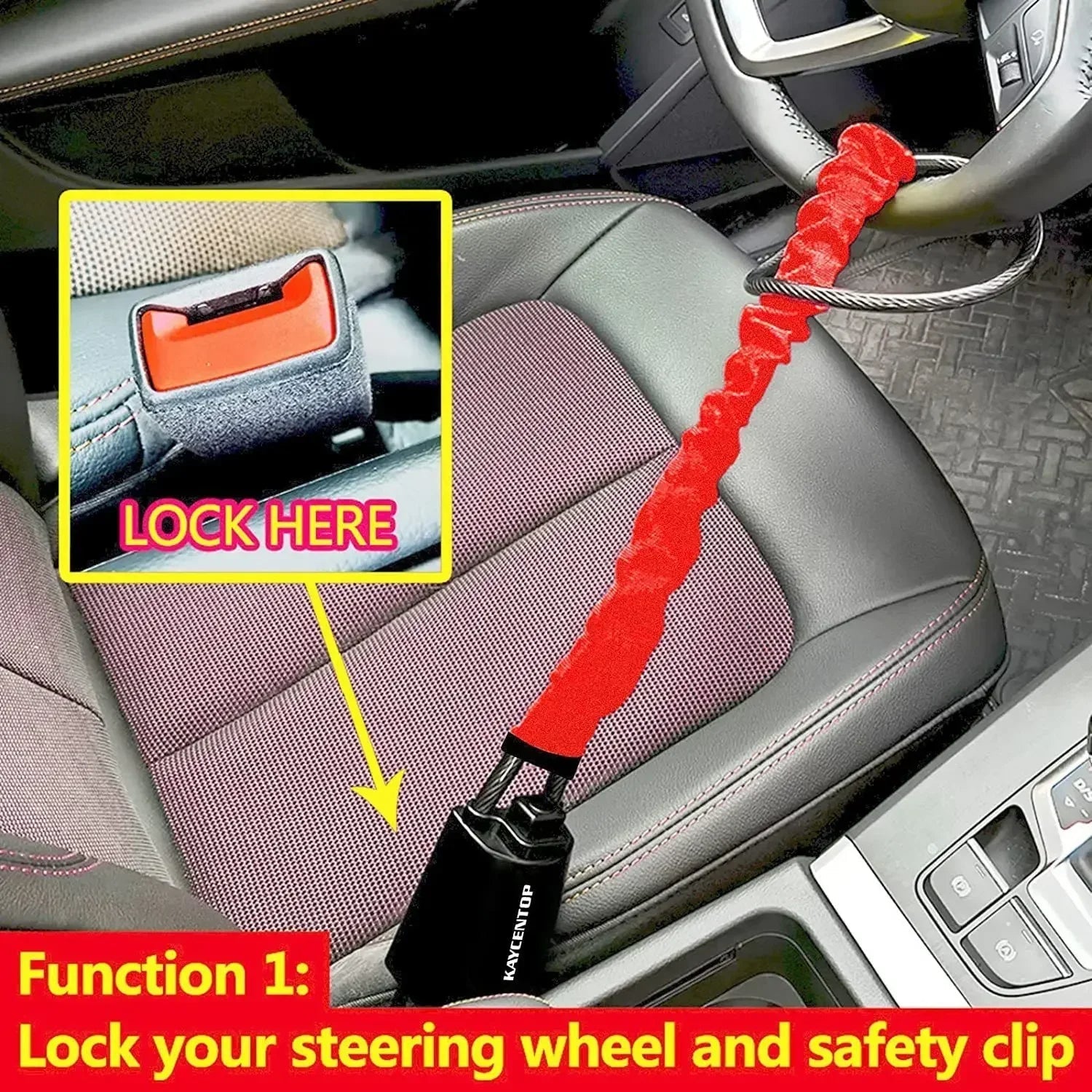 Universal Car Steering Wheel Lock with Seat Belt Security - TRENDVYO